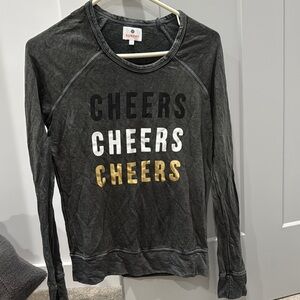 Sundry Black and Gold Crew Neck Sweater Cheers Design